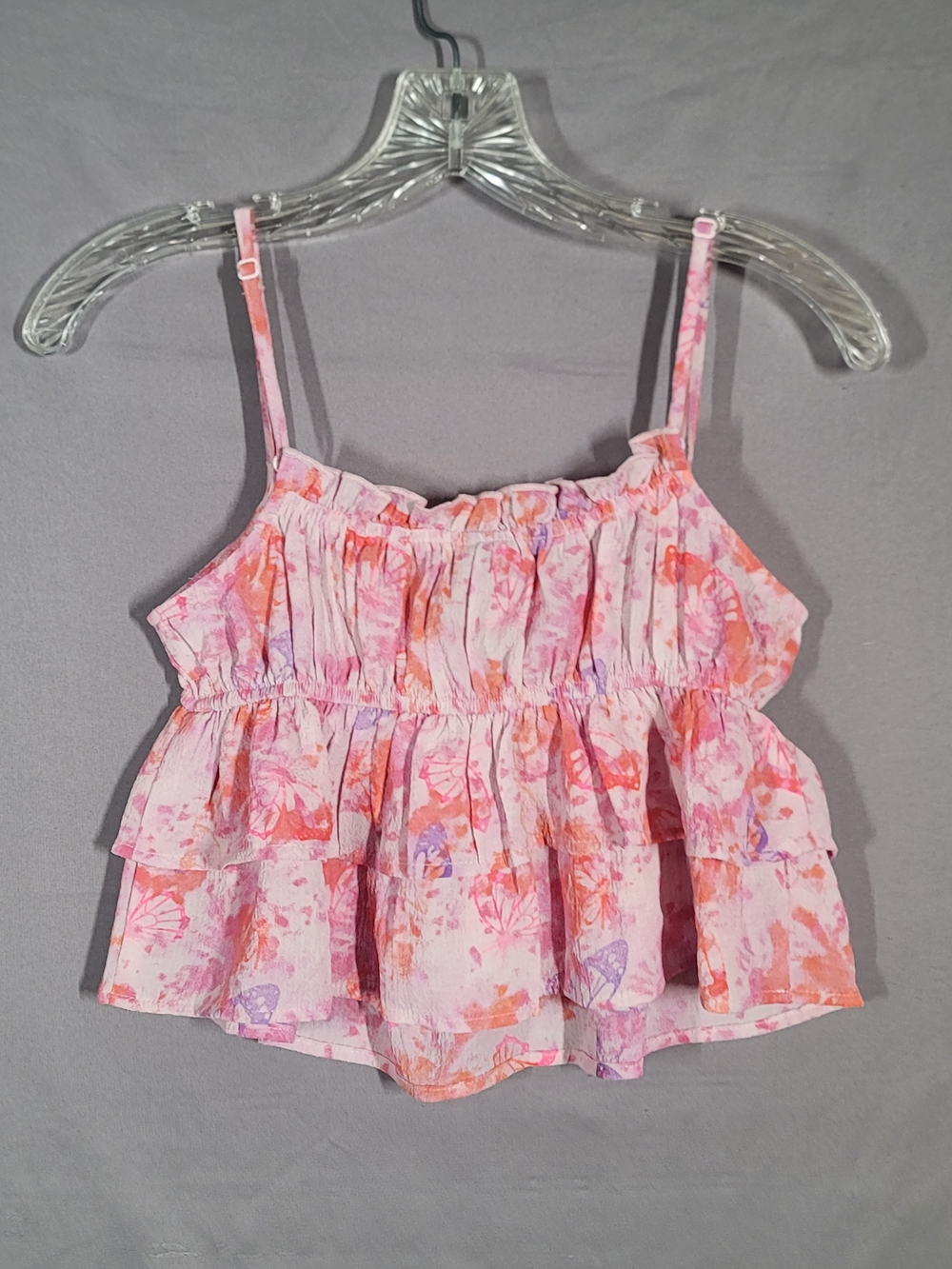 Wild Fable Ruffle Crop Top XS Pink Floral Tie Back Cami Y2K Summer